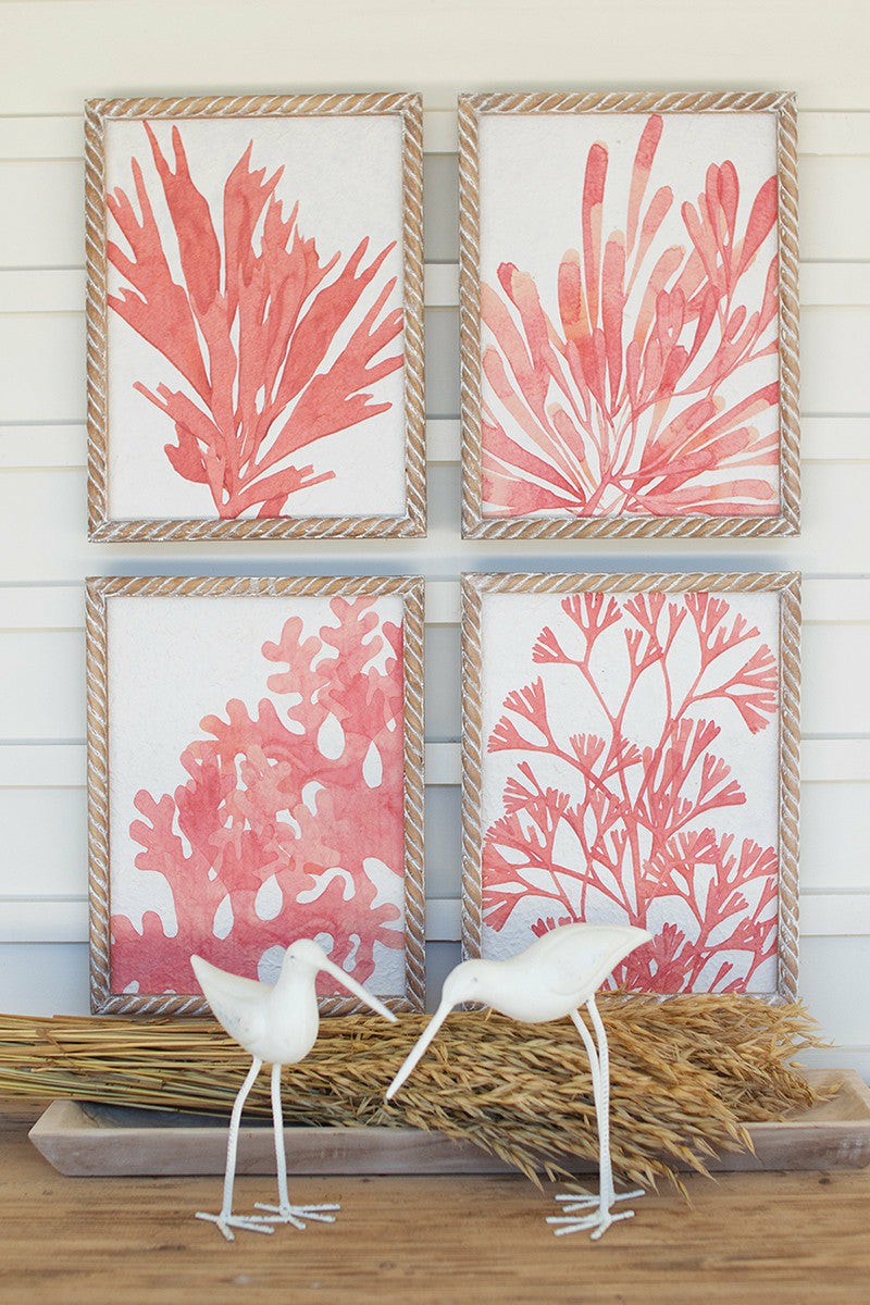 Coral Prints With Wooden Frames Set Of 4