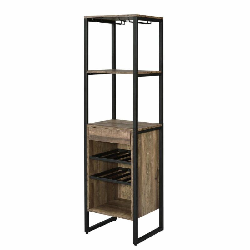 Industrial Wood And Metal Wine Rack With 3 Compartments, Brown And Black