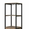 Industrial Wood And Metal Wine Rack With 3 Compartments, Brown And Black